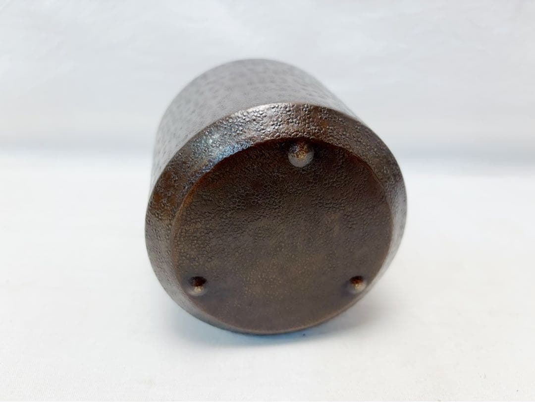 未使用 茶道具 金工師 宗禅造 鎚起 銅製 銚子 染付替蓋付 共箱