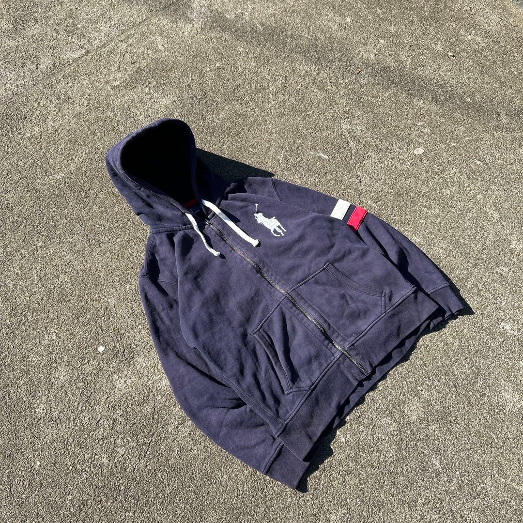 90s Polo Ralph lauren ジップパーカー　ビッグポニー　茄子紺