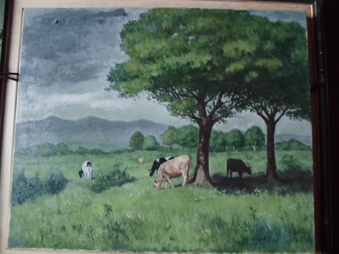 油彩画ミレー　仮題「牛のいる風景」F12サイズ　MUSEE ORSEYシール