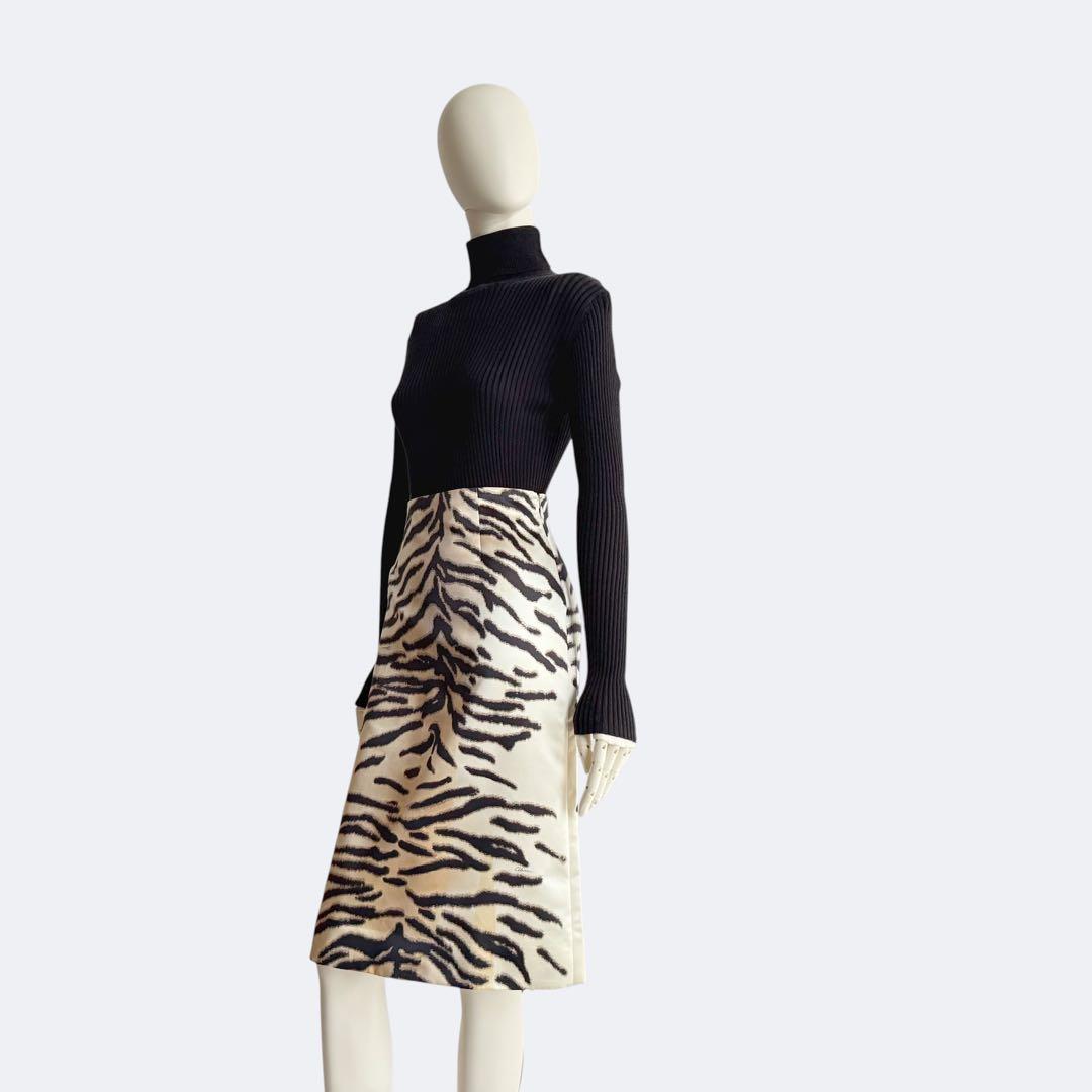 CELINE セリーヌ タイガープリント シルク混ミディスカート フランス製