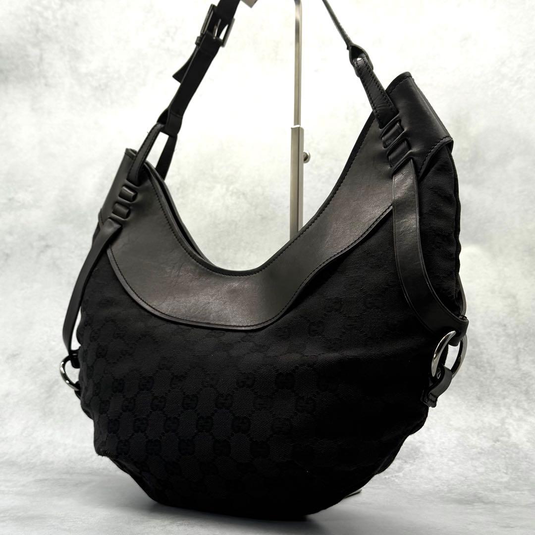 GUCCI グッチ ワンショルダーバッグ GGキャンバス レザー 肩掛け 黒