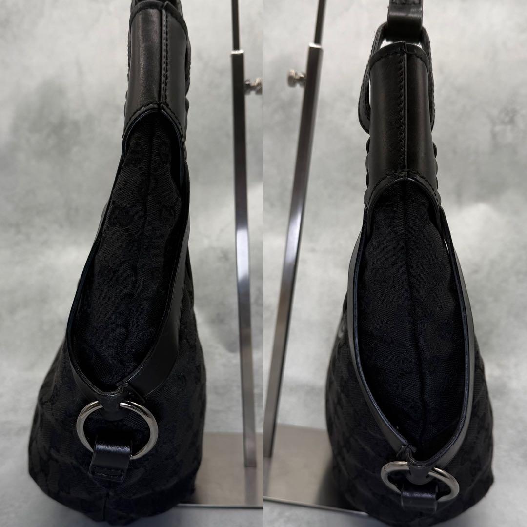 GUCCI グッチ ワンショルダーバッグ GGキャンバス レザー 肩掛け 黒