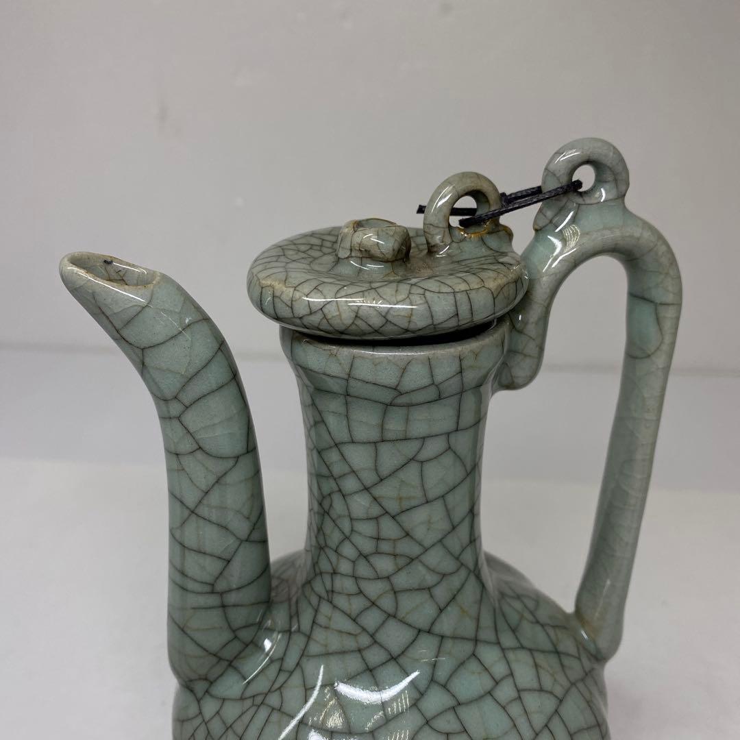 専用　中国古窯　哥窯青磁　ヒビ焼　水注　東さ7-0330①