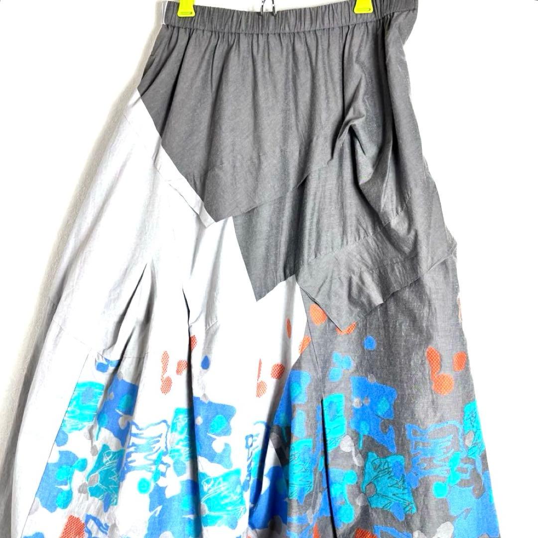 どんこ　慈雨　変形バルーン　かぼちゃ　フレアスカート グレー 青