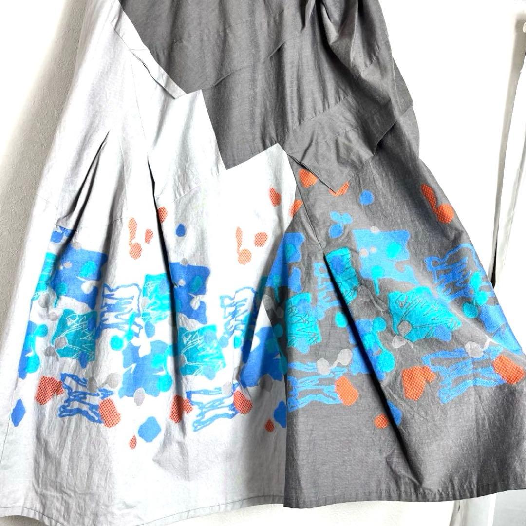 どんこ　慈雨　変形バルーン　かぼちゃ　フレアスカート グレー 青