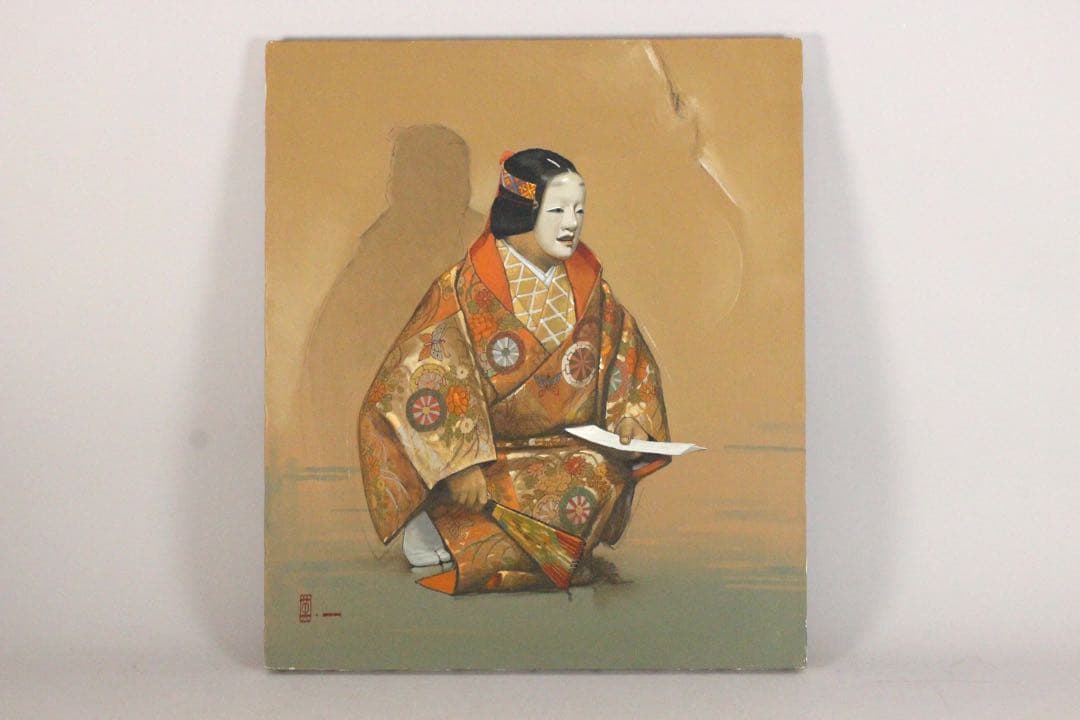 No4830額装　能秀樹「都の春」　油彩画　F10 直筆サイン　裏書有　送料無料