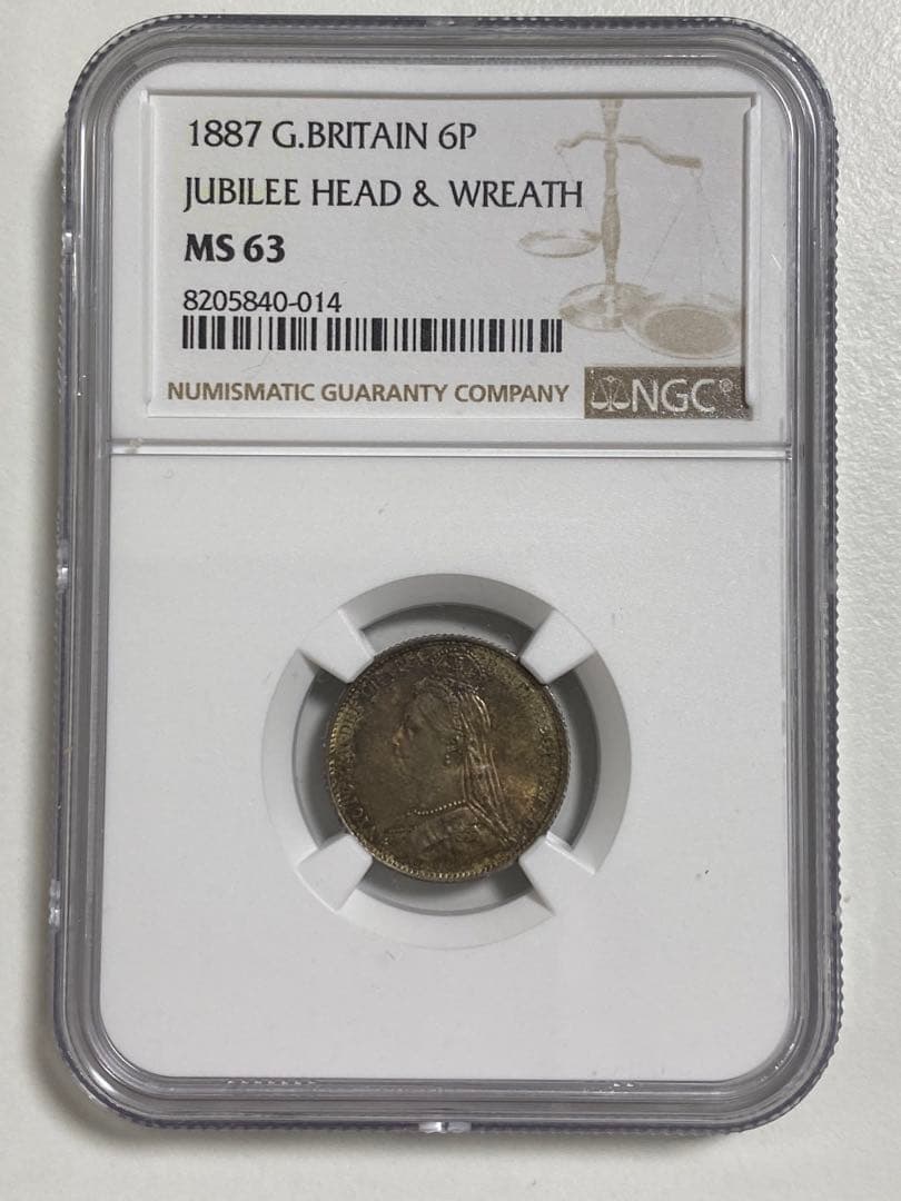 NGC MS63 イギリス ヴィクトリア 6P WEARTH 銀貨 古銭