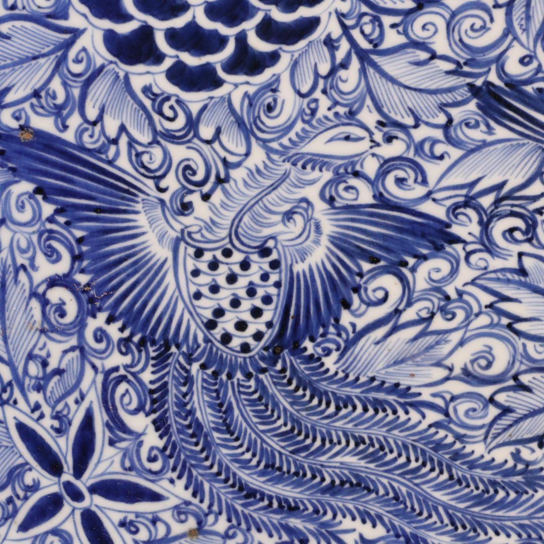 BK304　江戸期　肥前焼　古伊万里　大明成化年製　牡丹鳳凰角切刺身鉢　37㎝