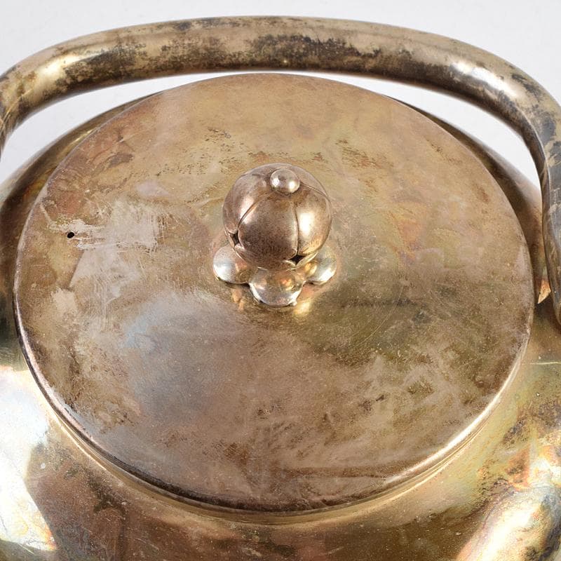 煎茶道具　いぶし銀　銀流　湯沸　約424g　時代箱付　M　R9460