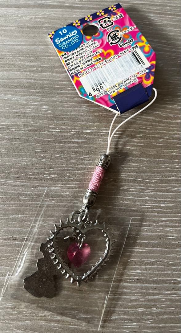 激レア◎キティ＆ミミィの足長脚長◎根付けストラップ◎ラインストーン(ハート)