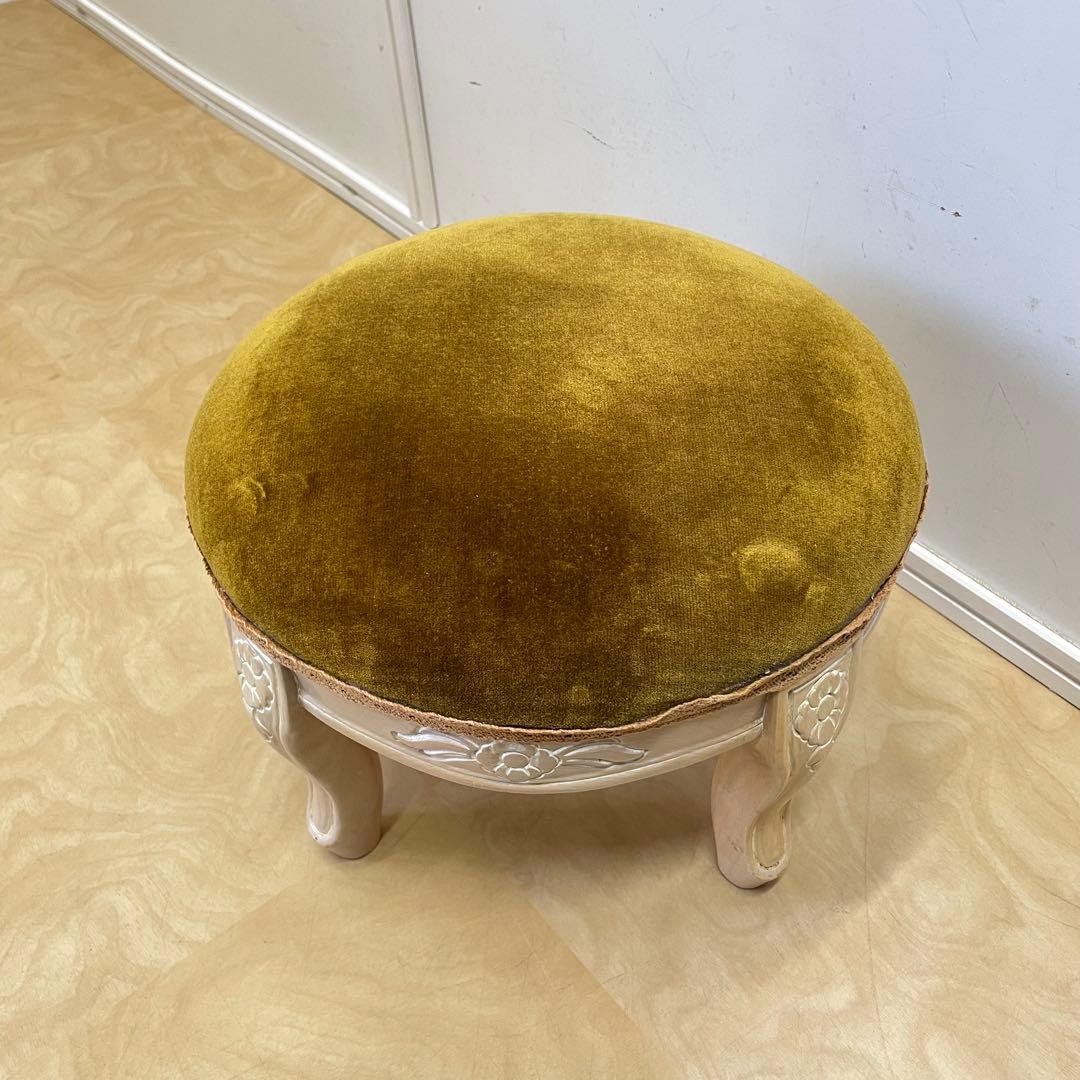 グリーン イタリア製 猫脚 小型スツール② ミニスツール オットマン 椅子