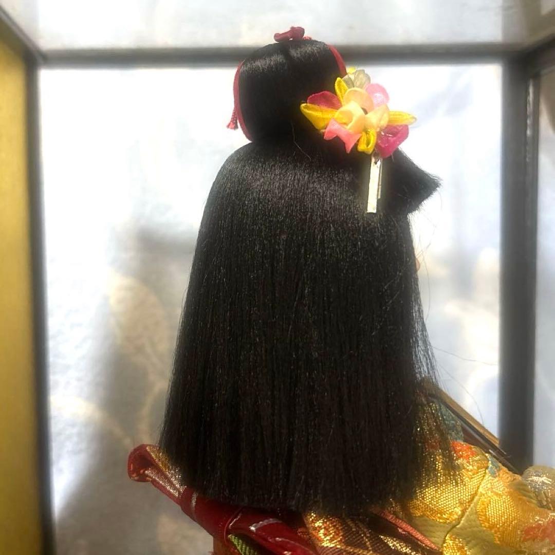 日本人形 市松人形 金扇子 舞踊 台付き 正絹 美少女 御所人形 桜山作