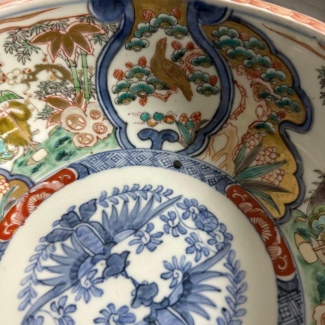 江戸期、色絵金蘭手、極上、花鳥人物図。箱付き。