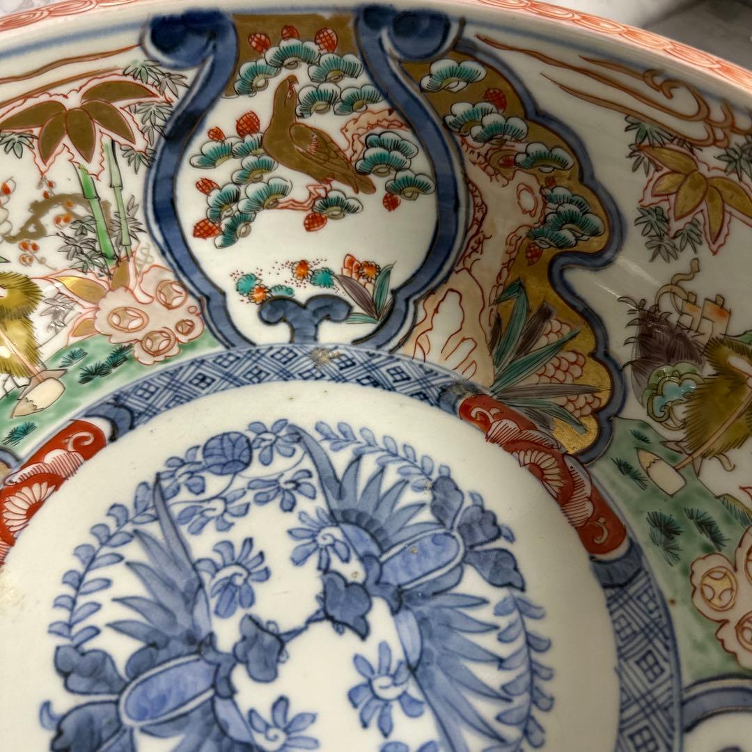 江戸期、色絵金蘭手、極上、花鳥人物図。箱付き。