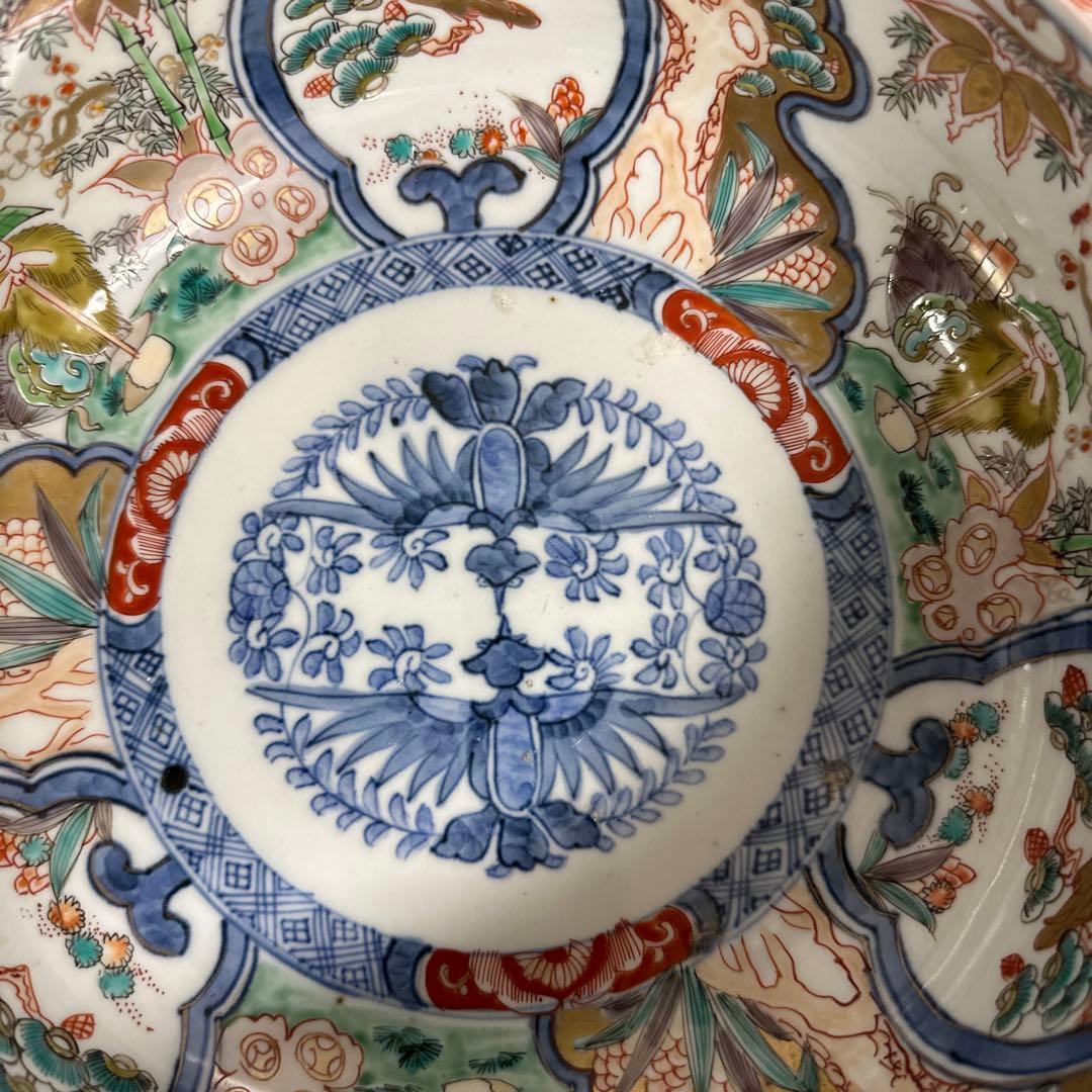 江戸期、色絵金蘭手、極上、花鳥人物図。箱付き。