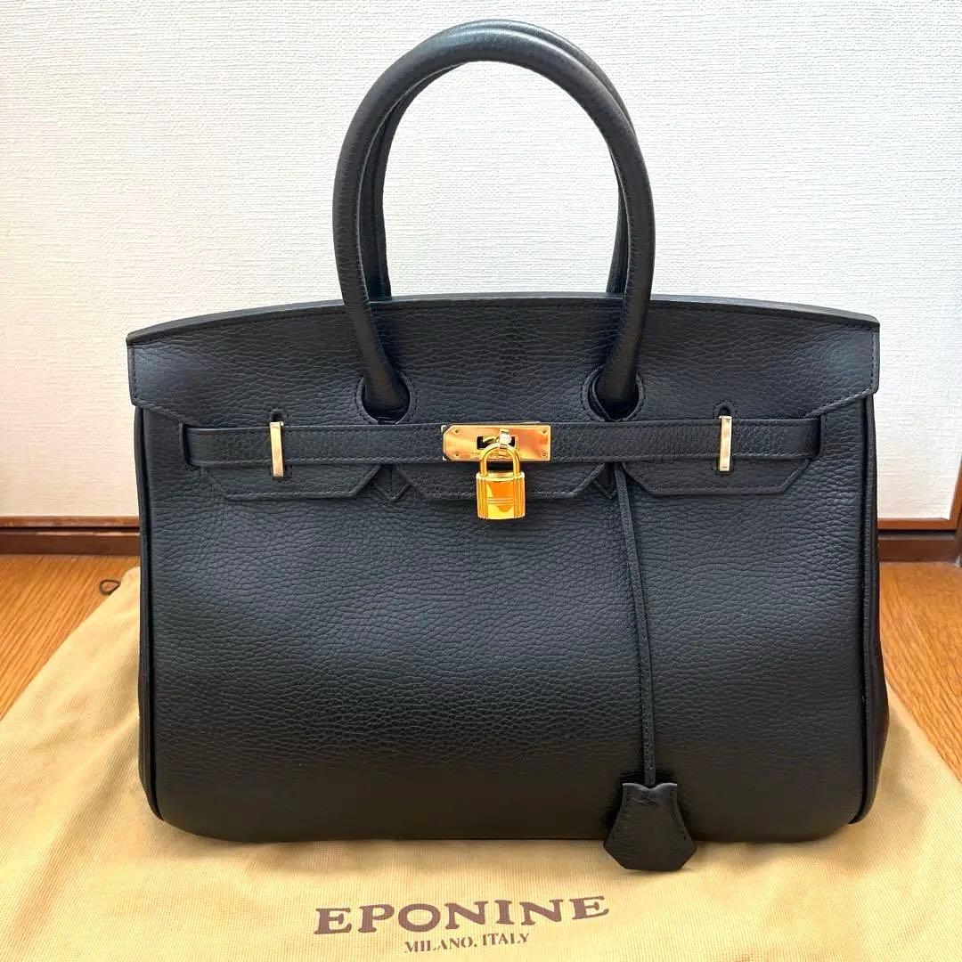ほぼ未使用保管品　EPONINE イタリア製 レザー ハンドバッグ　黒