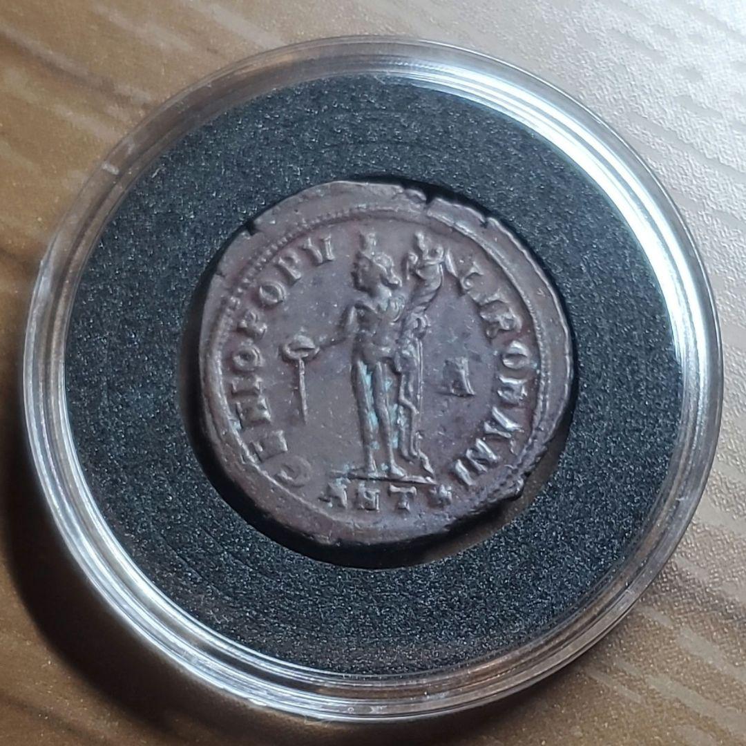 極めて美品 ローマ帝国 マクシミアヌス帝 フォリス 銀メッキ銅貨 古代 