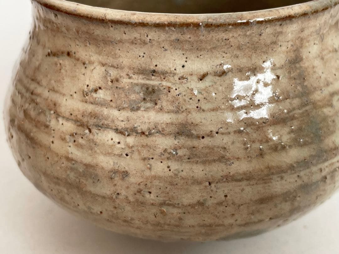 陶芸家　岡部嶺男　粉引　塩筍茶碗　茶盌　抹茶碗　岡部美喜識箱　加藤唐九郎