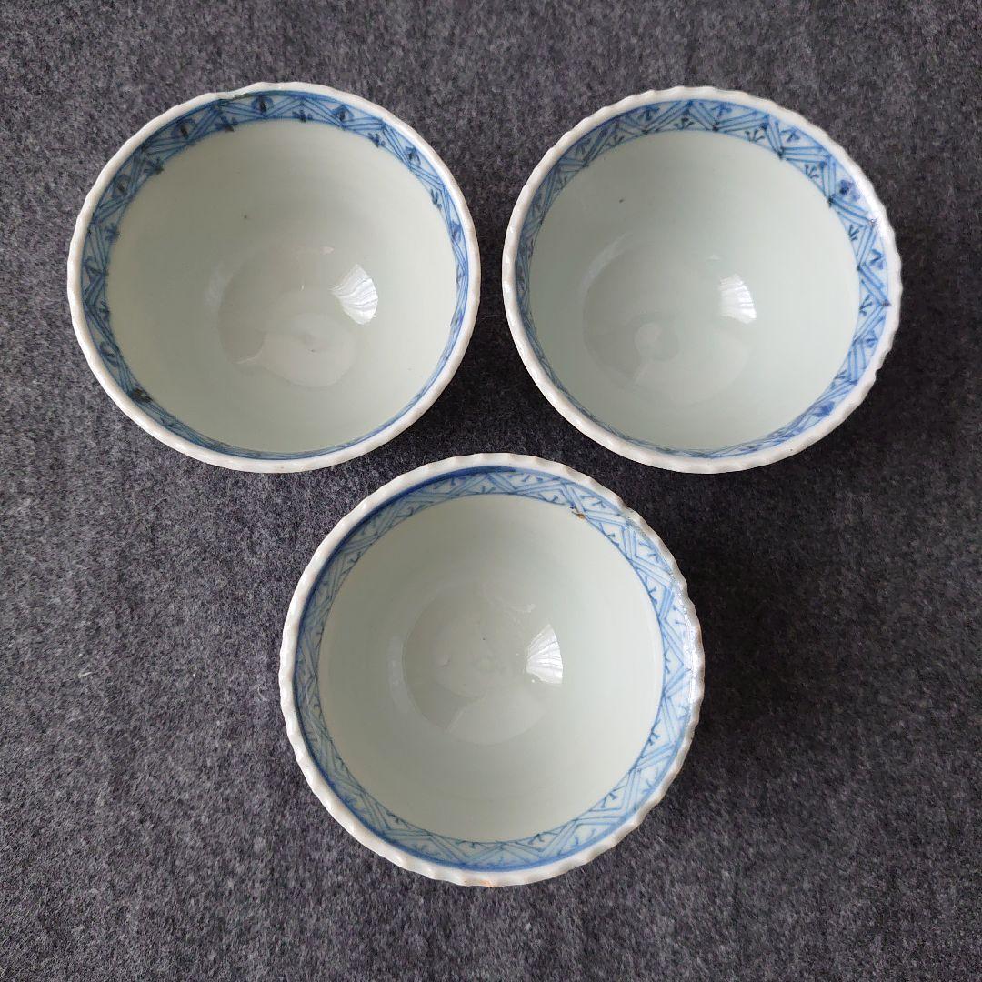 伊万里 古伊万里 肥前吉田焼 蕎麦猪口 小鉢 渦巻文 三客揃 江戸期 未使用