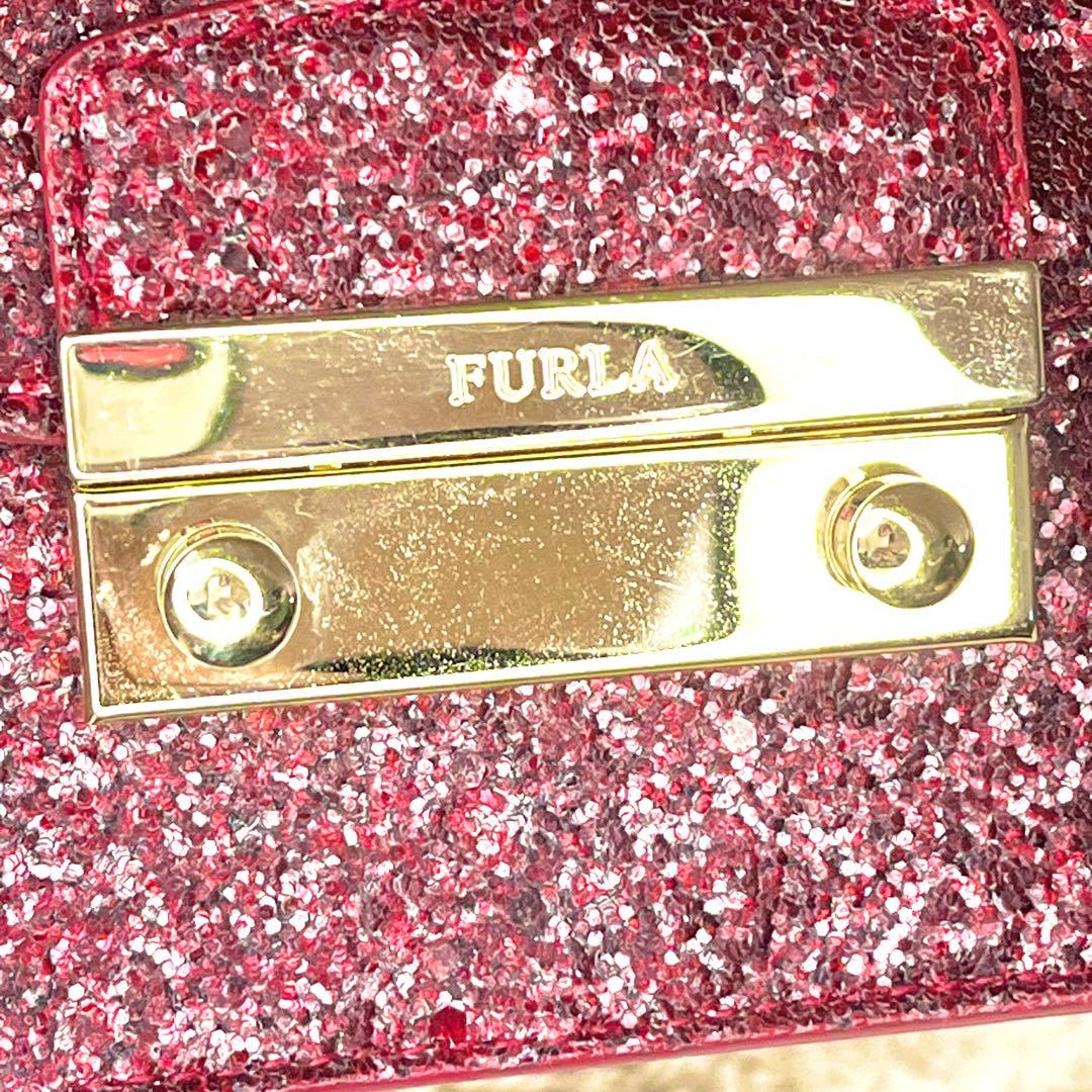 FURLA メトロポリス チェーンバッグ ポシェット ミニホルダー ラメ レッド