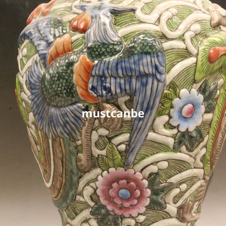 清道光彫刻パステル鳳紋梅瓶 景徳鎮 陶磁器 装飾品 現代工芸品 美術品 置物
