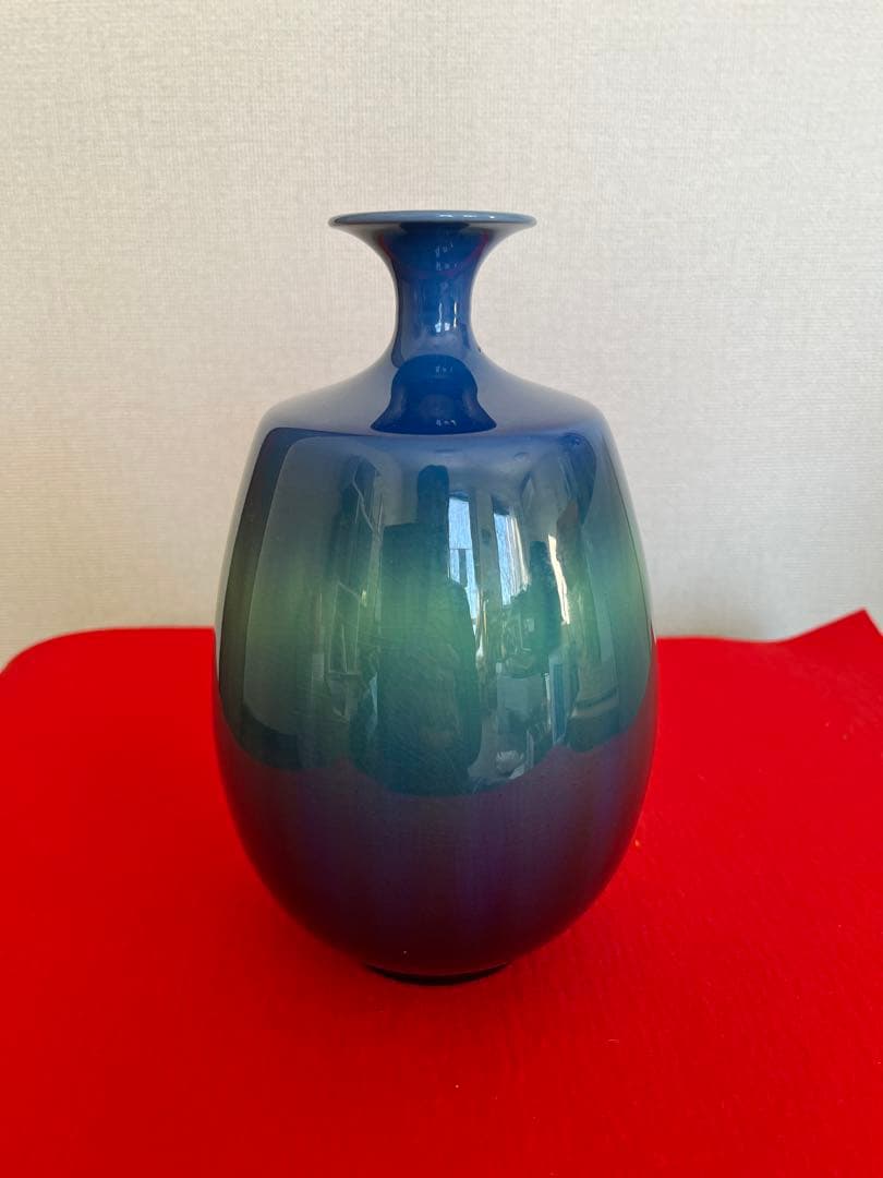 人間国宝 柳雨軒 三代 徳田八十吉 碧明釉 壺 管理T250 共箱 陶歴付