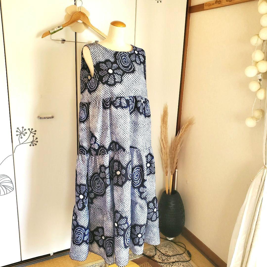 さと　有松絞りリメイク、有松ティアードワンピース、サロペット