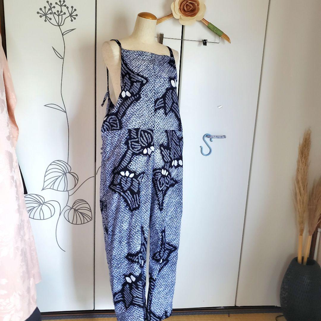 さと　有松絞りリメイク、有松ティアードワンピース、サロペット