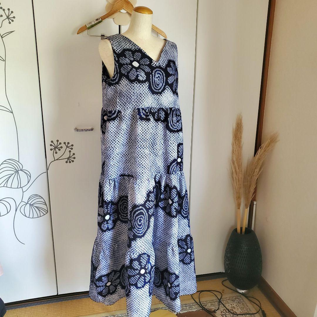 さと　有松絞りリメイク、有松ティアードワンピース、サロペット