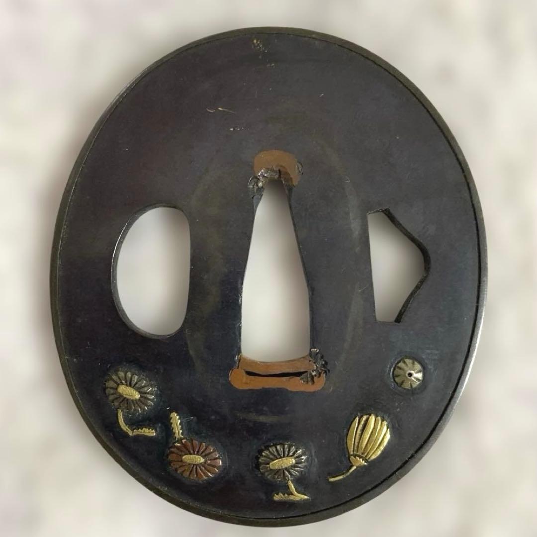 B-32 鍔　武具　刀装具　金銀象嵌　銅製　刀　装飾品　美術品　工芸品　骨董品