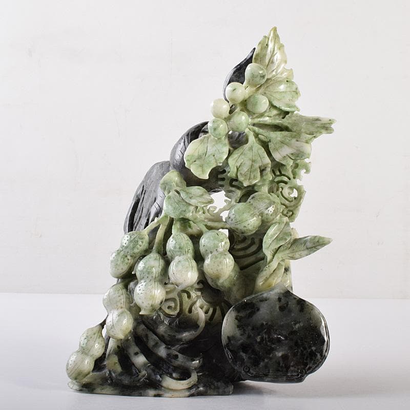 中国　玉石翡翠玉　果実彫　床飾　置物　重さ約1371g　D　R7574