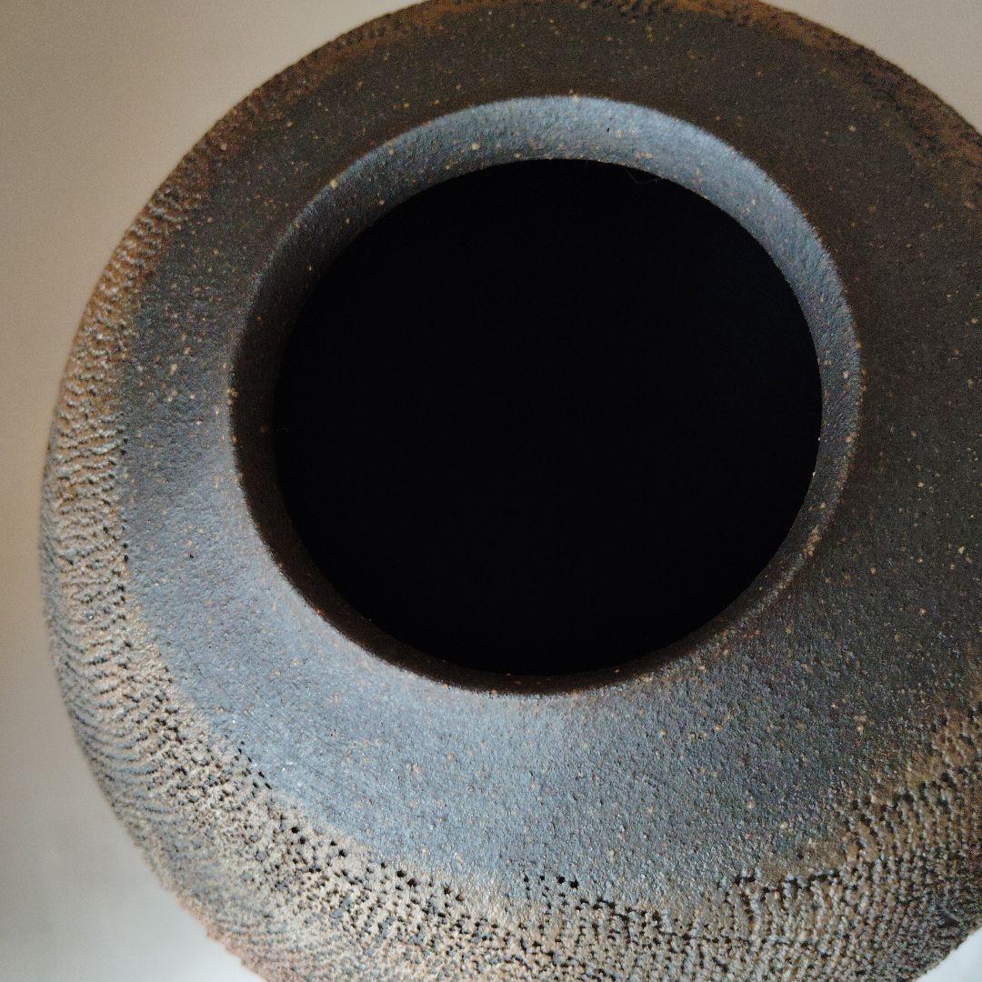 黒色陶器製丸型花瓶　花入れ　花器　創玄窯 篠原雅士　華道創心流 　家元
