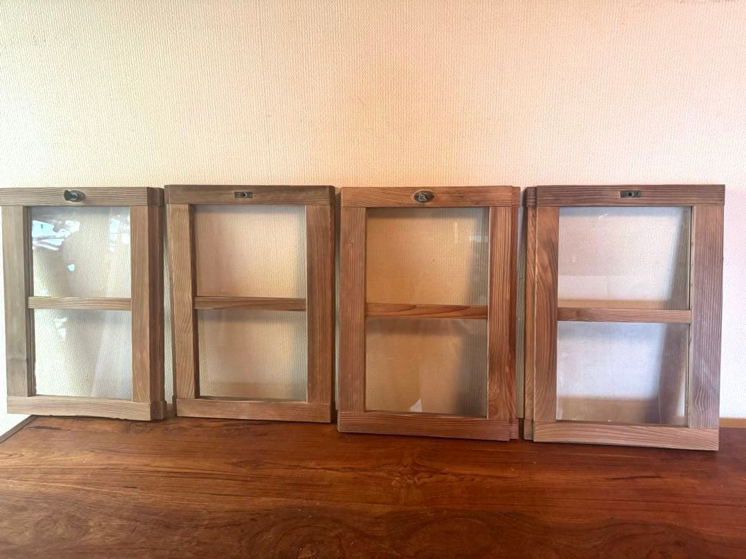 アンティーク ガラス扉 4枚セット 昭和レトロ 鍵付き扉DIY