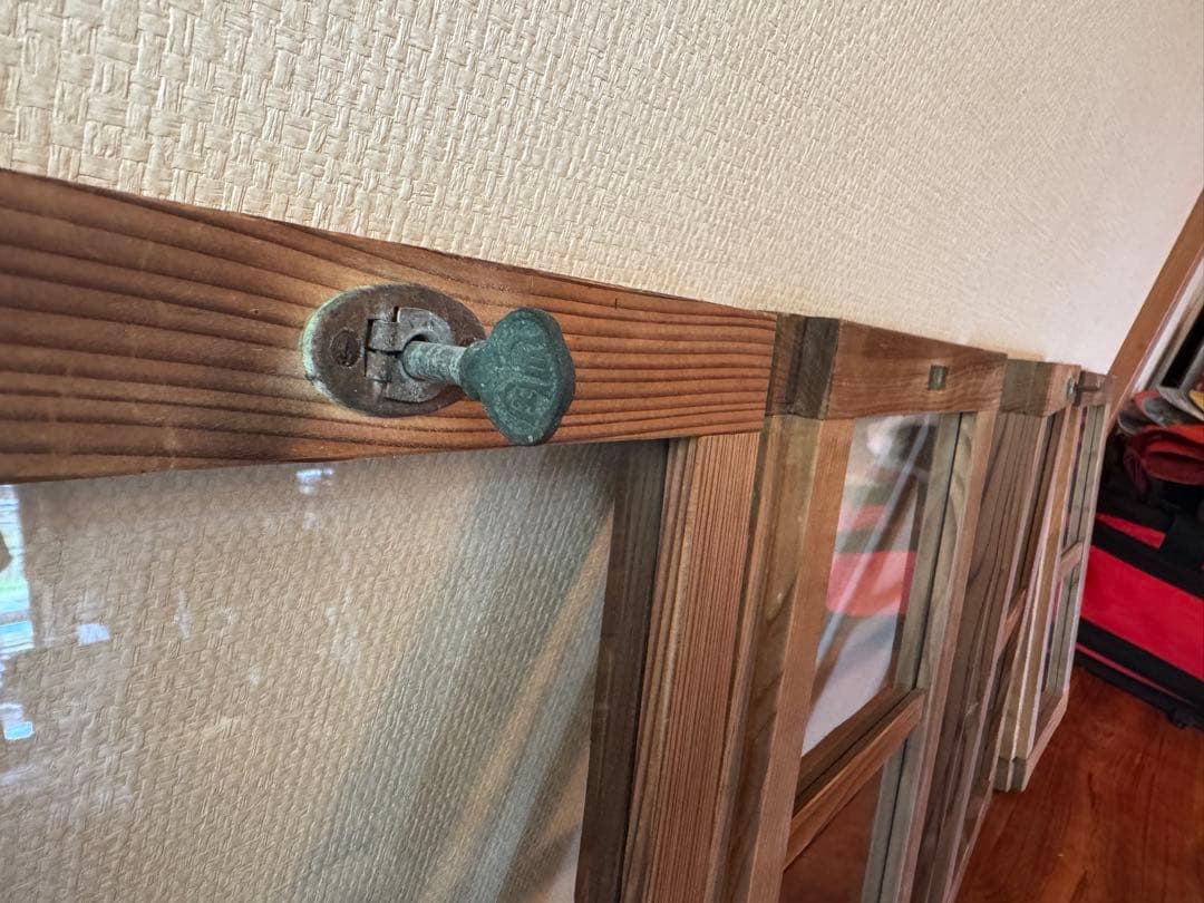 アンティーク ガラス扉 4枚セット 昭和レトロ 鍵付き扉DIY