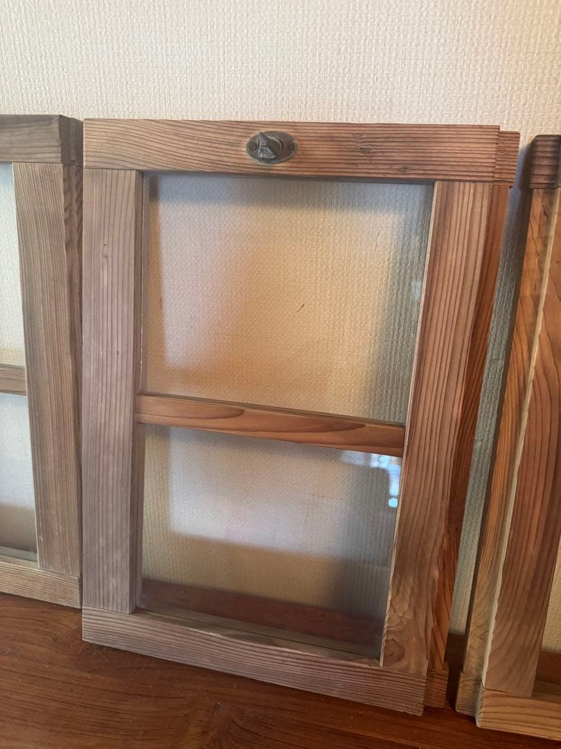 アンティーク ガラス扉 4枚セット 昭和レトロ 鍵付き扉DIY