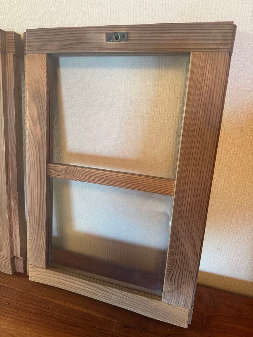 アンティーク ガラス扉 4枚セット 昭和レトロ 鍵付き扉DIY