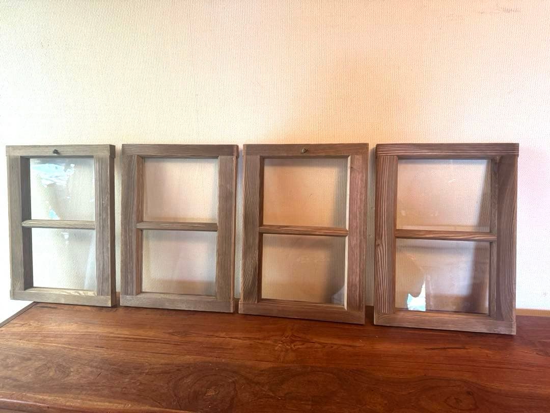 アンティーク ガラス扉 4枚セット 昭和レトロ 鍵付き扉DIY