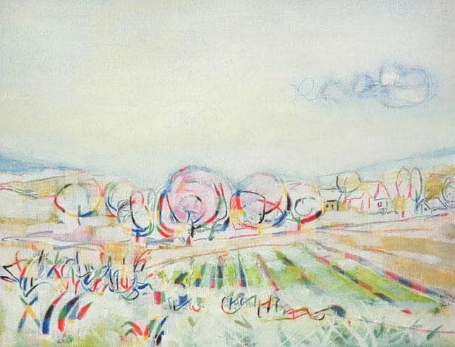 絵画 インテリア 絵 額付(銀) 油絵 F4-080311 風景 畑と木