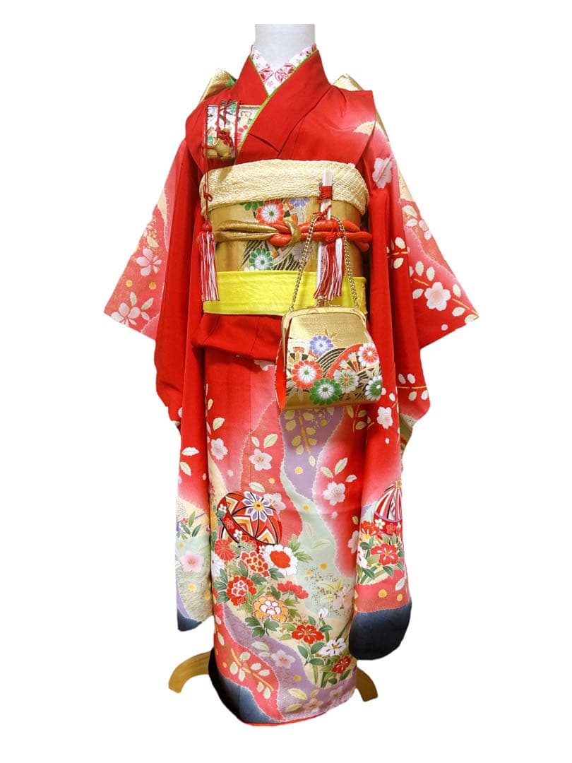 豪華正絹!赤×ゴールド♡七五三　7歳　女の子　フルセット　一式　辻ヶ花風