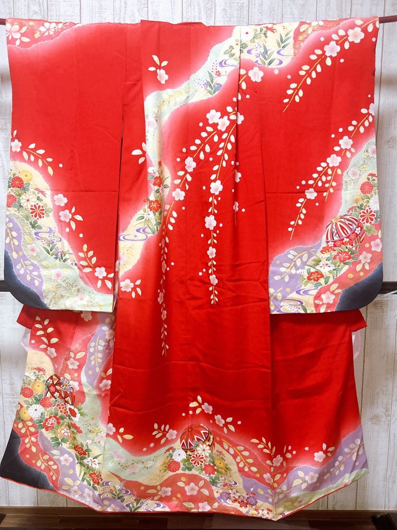 豪華正絹!赤×ゴールド♡七五三　7歳　女の子　フルセット　一式　辻ヶ花風