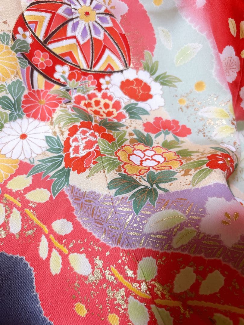 豪華正絹!赤×ゴールド♡七五三　7歳　女の子　フルセット　一式　辻ヶ花風