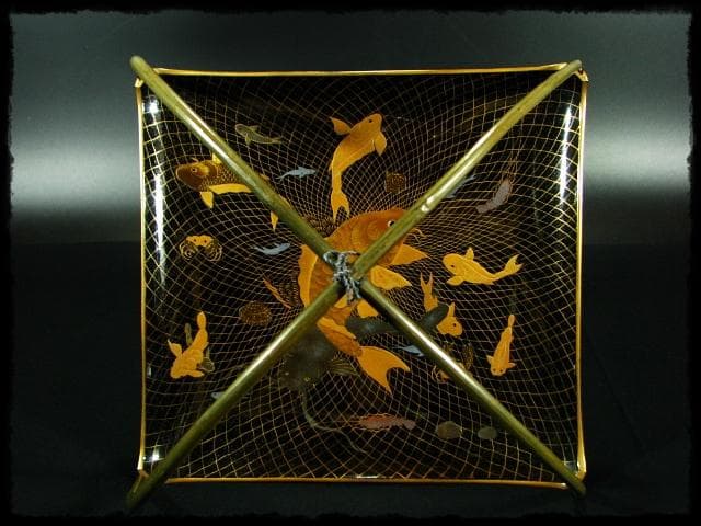 時代物 網魚蒔絵手付盆 菓子器 茶道具 c522