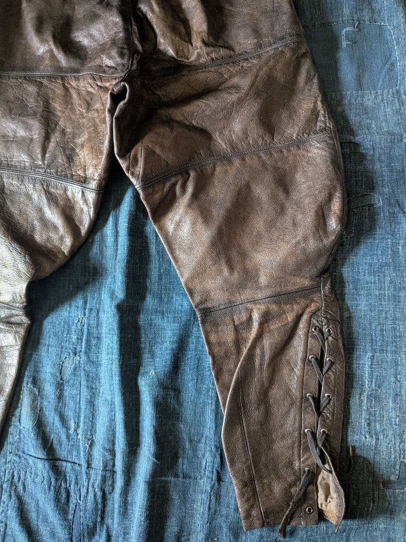 30s40s フランス ビンテージ レザージョッパーズパンツ モーターサイクル
