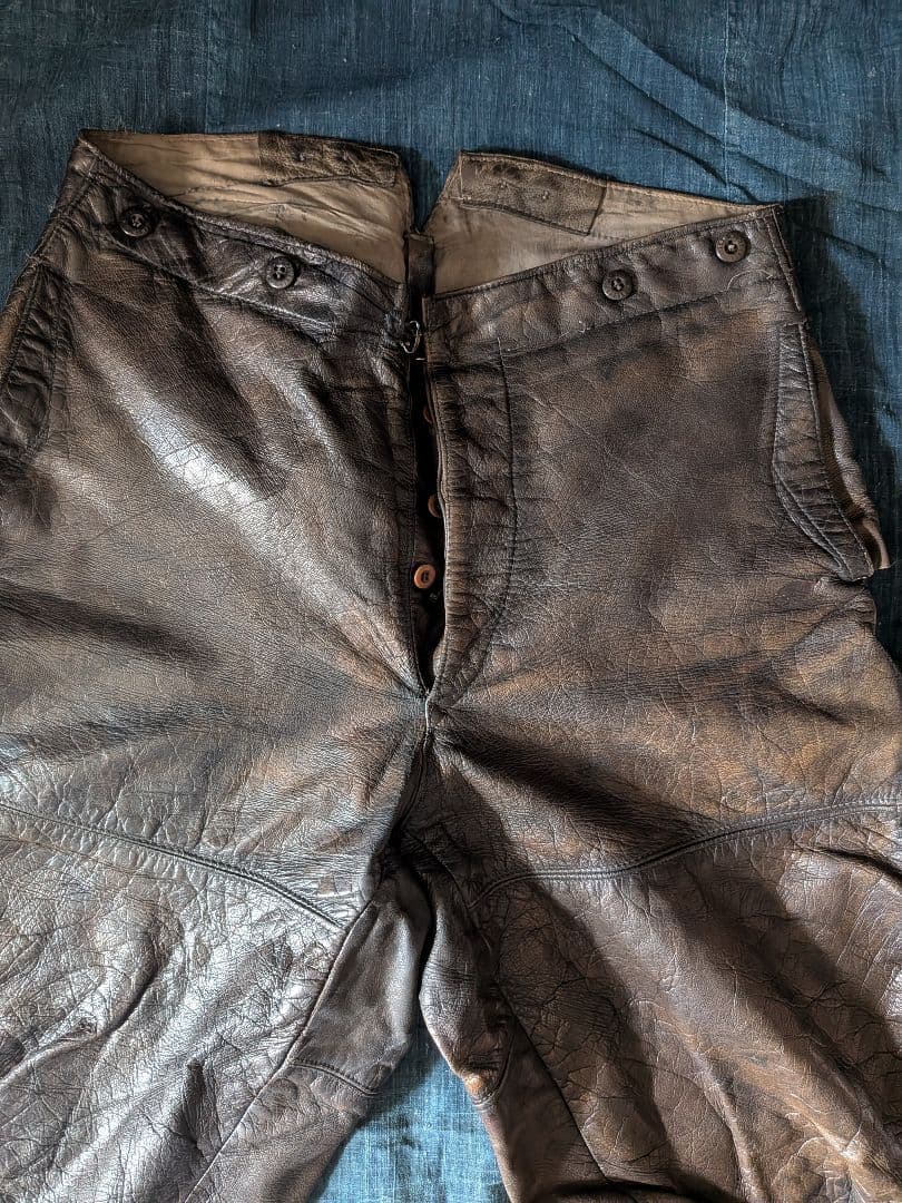 30s40s フランス ビンテージ レザージョッパーズパンツ モーターサイクル