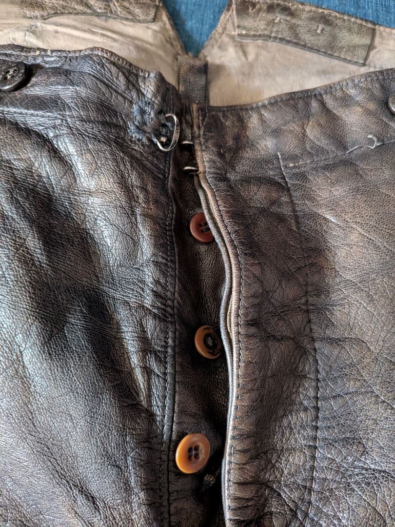 30s40s フランス ビンテージ レザージョッパーズパンツ モーターサイクル