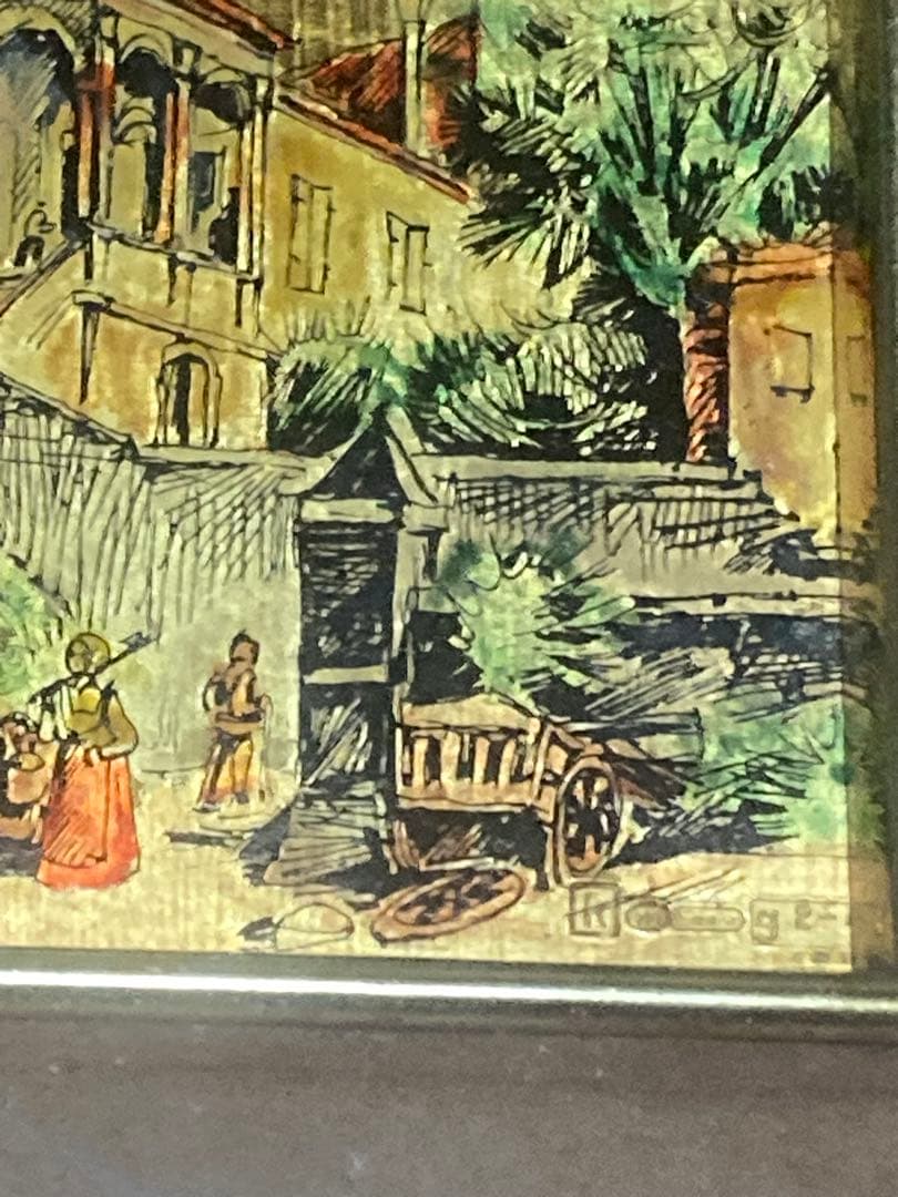 ジャンク品 刻印あり イタリア製 壁掛け 額装アート 詳細不明