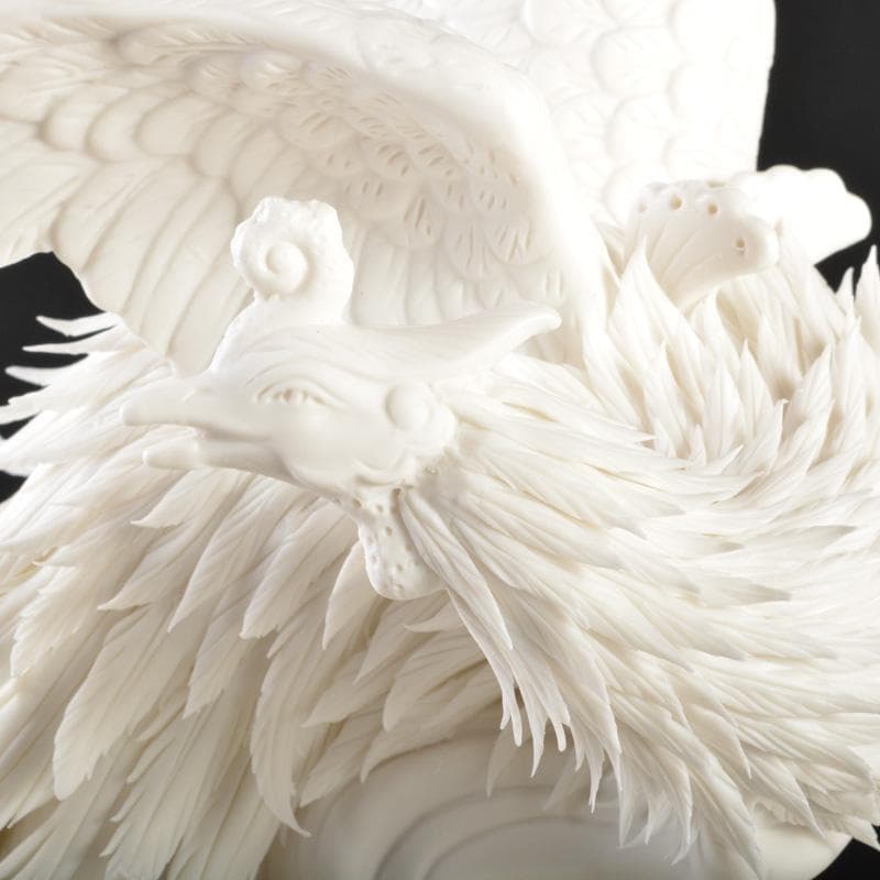 中国　陳文成作　徳化窯白磁　吉祥龍鳳　置物　箱・証書付　V　5457A