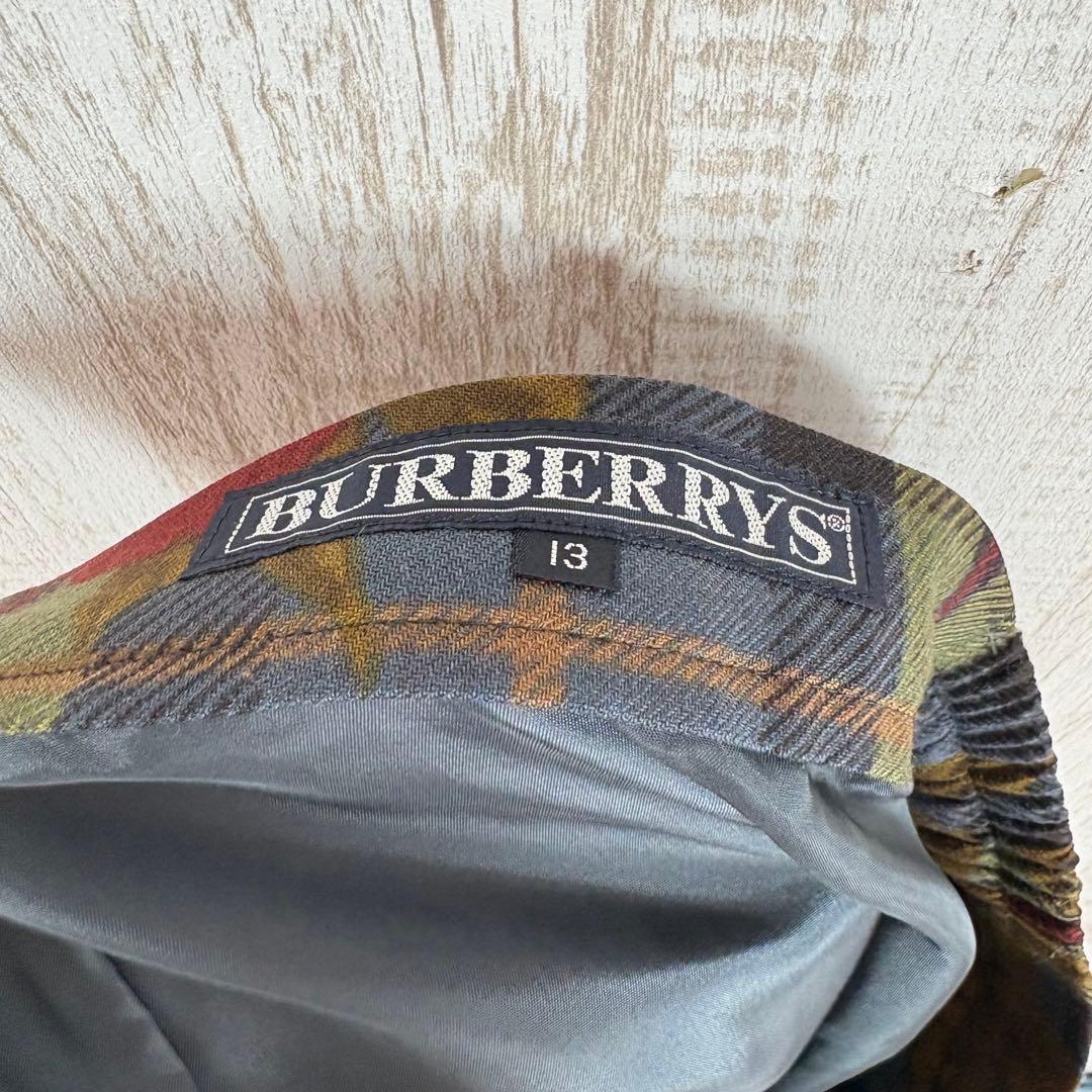 美品 90s Burberrys 花柄 チェック ウール シルク 巻きスカート