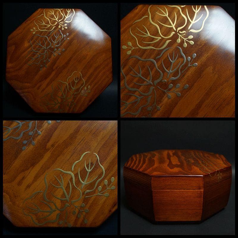 茶道具 平安上杉満樹『松摺漆喰籠』金銀桐蒔絵 八角喰篭 菓子器 共箱★美品★