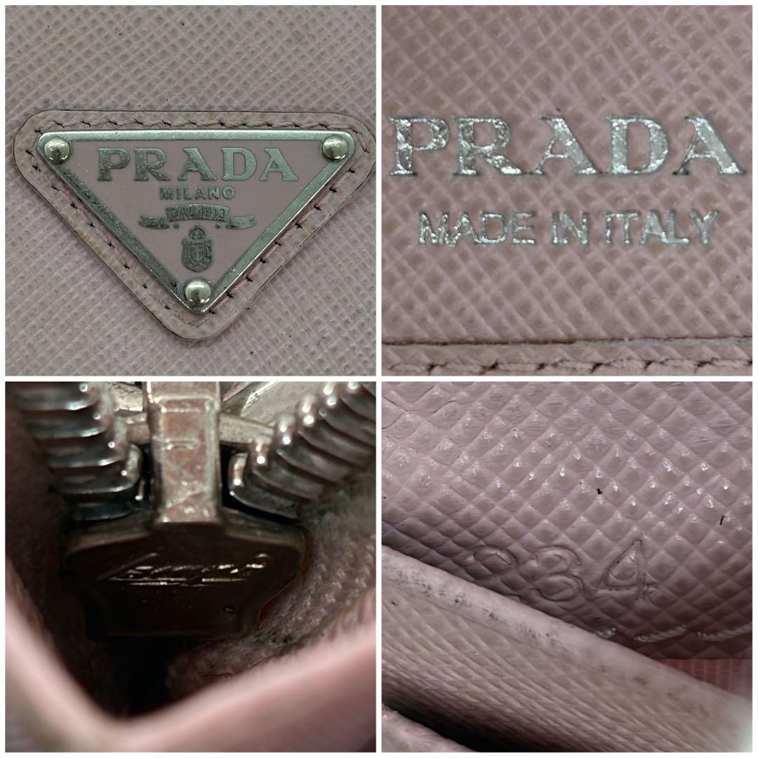美品✨プラダ 三つ折り財布 サフィアーノ 三角ロゴ レザー　ピンク